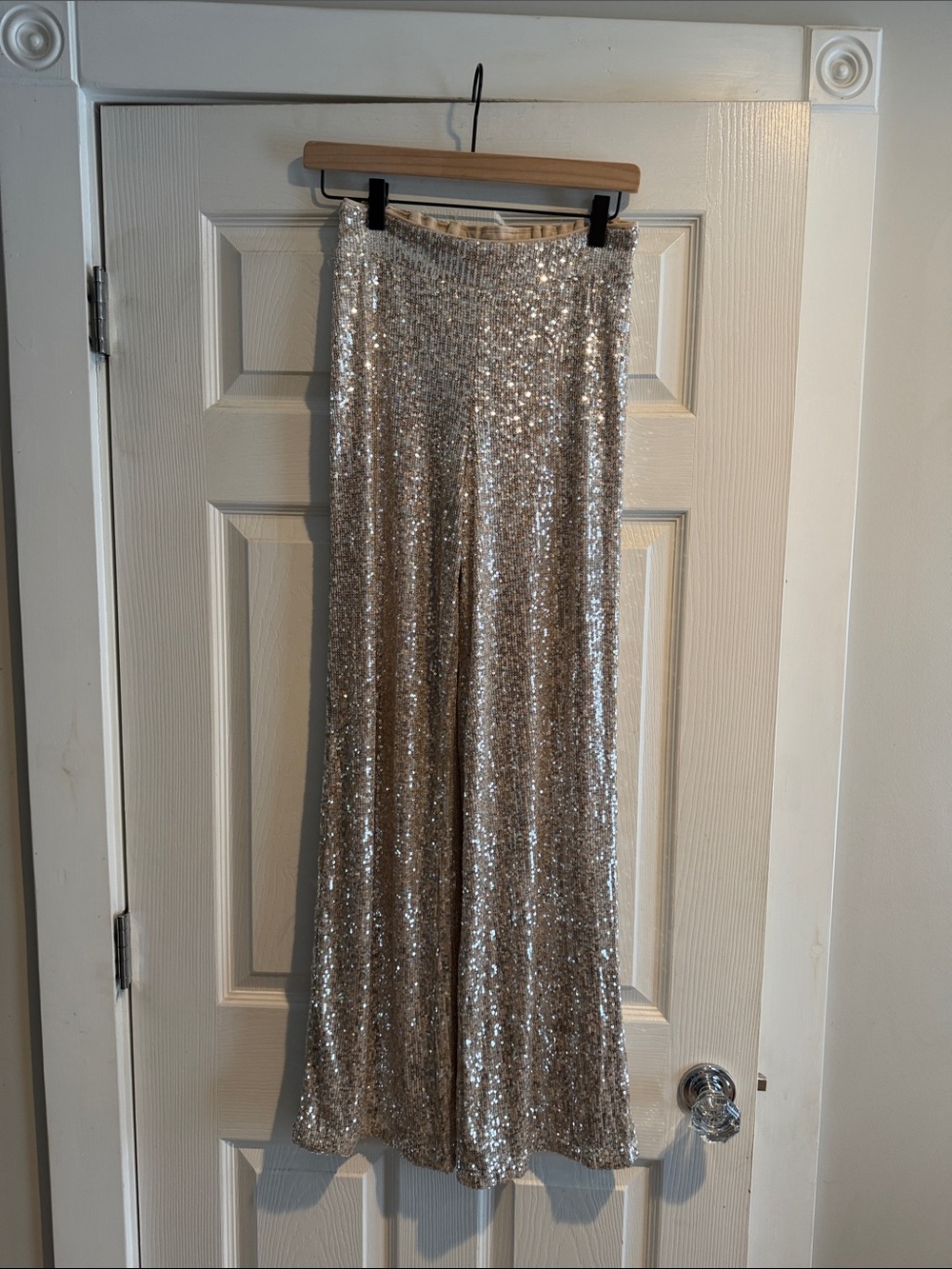 Rachel Zoe Sequin Wide-Leg Pants in Champagne BNWT